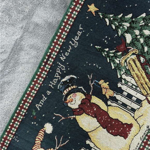 Sandi Gore Evens Tapestry Table Runner 72”x13” Snowmen Merry Christmas Rabbits - Picture 4 of 16